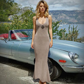 Floral  Knit Hollow Out Lace-Up Maxi Dress